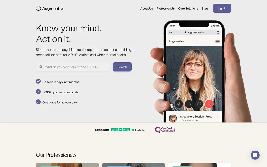 Augmentive website, above the fold