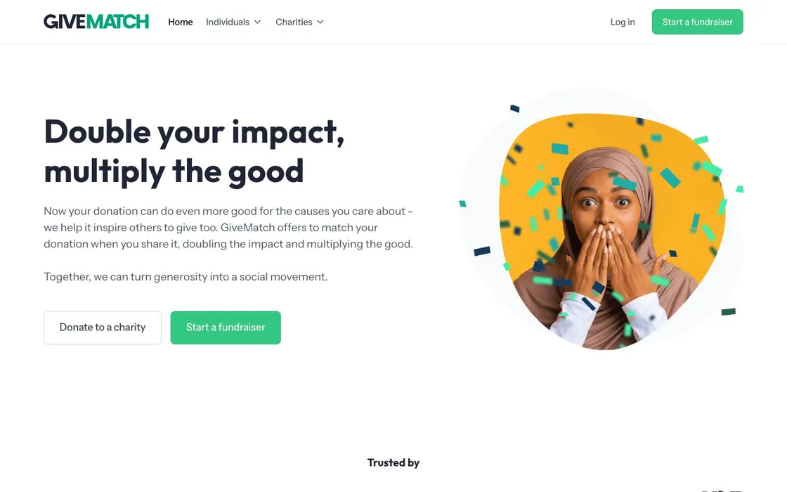 Givematch website, above the fold