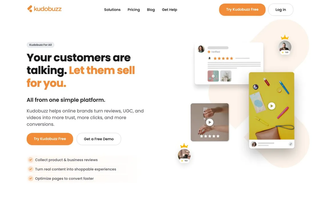 Kudobuzz website, above the fold