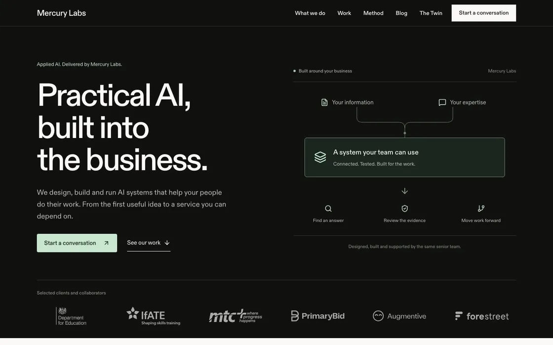 Mercury Labs website, above the fold
